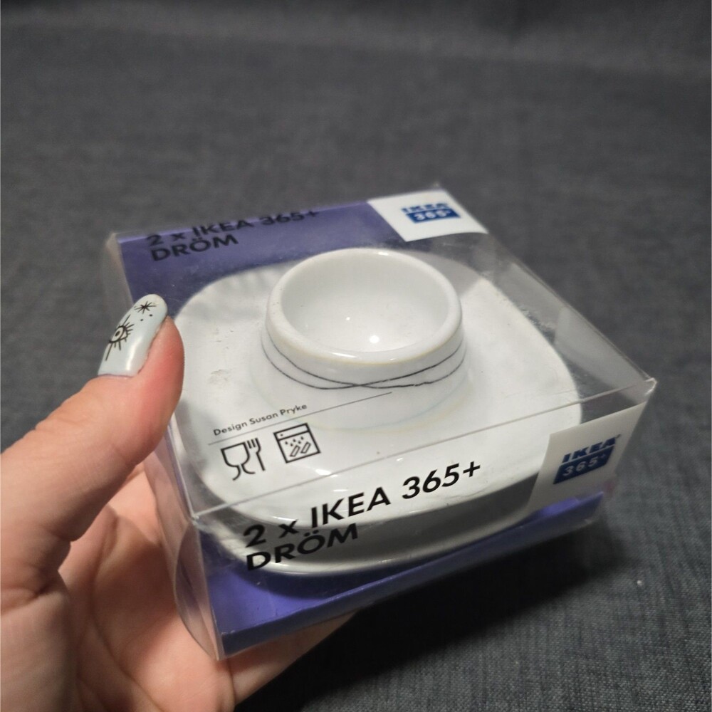 2 Ikea Square Egg Cups White w Stripes 365 Susan Pryke Base 4" Diameter